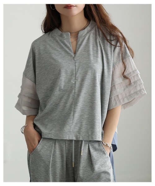 Sawa a la mode(サワアラモード)の「UV&接触冷感ハーフジップ異素材トップス(Tシャツ/カットソー・レディース・ブラック/グレー・FREE)」の18枚目の写真