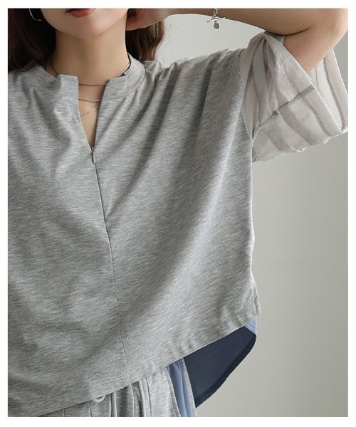 Sawa a la mode(サワアラモード)の「UV&接触冷感ハーフジップ異素材トップス(Tシャツ/カットソー・レディース・ブラック/グレー・FREE)」の19枚目の写真