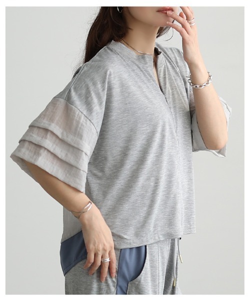 Sawa a la mode(サワアラモード)の「UV&接触冷感ハーフジップ異素材トップス(Tシャツ/カットソー・レディース・ブラック/グレー・FREE)」の21枚目の写真