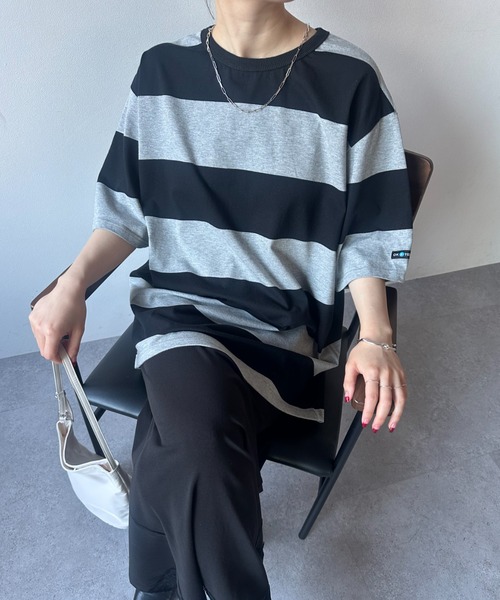 OK YESTERDAY(オッケーイエスタデイ)の「ワイドボーダーTシャツ(Tシャツ/カットソー・レディース・グレー/ネイビー/ブラック・MEDIUM/LARGE)」の12枚目の写真