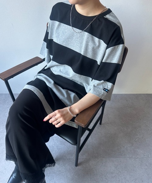 OK YESTERDAY(オッケーイエスタデイ)の「ワイドボーダーTシャツ(Tシャツ/カットソー・レディース・グレー/ネイビー/ブラック・MEDIUM/LARGE)」の17枚目の写真