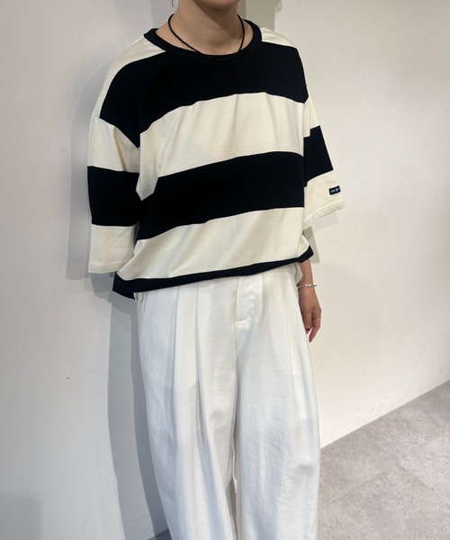 OK YESTERDAY(オッケーイエスタデイ)の「ワイドボーダーTシャツ(Tシャツ/カットソー・レディース・グレー/ネイビー/ブラック・MEDIUM/LARGE)」の7枚目の写真