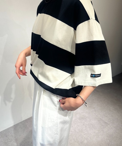 OK YESTERDAY(オッケーイエスタデイ)の「ワイドボーダーTシャツ(Tシャツ/カットソー・レディース・グレー/ネイビー/ブラック・MEDIUM/LARGE)」の8枚目の写真