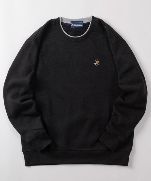 BEVERLY HILLS POLO CLUB(ビバリーヒルズポロクラブ)の「【71】【BEVERLY HILLS POLO CLUB/ビバリーヒルズポロクラブ】TC裏起毛 配色フェイクレイヤード クルーネック スウェット/ワンポイント刺繍/トレーナー/プルオーバー/オーバーサイズ/ユニセックス /レディース/メンズ(スウェット・メンズ・グレー/レッド/グリーン/ブラック/ネイビー・M/L/XL)」の2枚目の写真