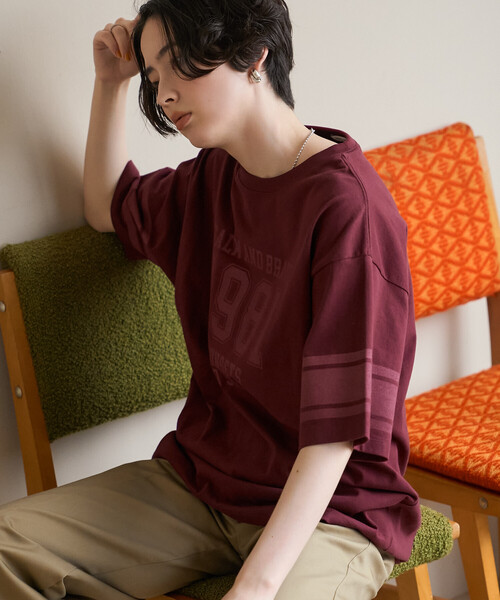 FREAK'S STORE（フリークスストア）の「カレッジ ナンバリングTシャツ/ナンバーTシャツ（Tシャツ/カットソー・レディース・ワインレッド/オフホワイト/ネイビー・ﾌﾘ-）」の6枚目の写真