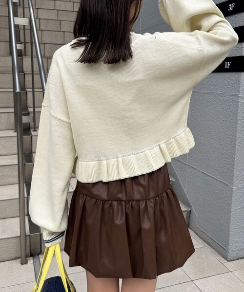 CIAOPANIC(チャオパニック)の「シャギー配色ロゴフリルニットカーディガン(カーディガン/ボレロ・レディース・ミント/グリーン/サックスブルー/ネイビー/アイボリー/ピンク/グレー/ブラウン/ホワイト/イエロー/バーガンディー・ONE SIZE)」の15枚目の写真