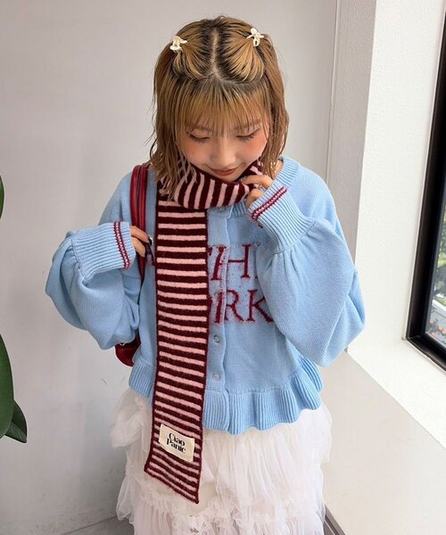 CIAOPANIC(チャオパニック)の「シャギー配色ロゴフリルニットカーディガン(ニット/セーター・レディース・ミント/グリーン/サックスブルー/ネイビー/アイボリー/ピンク/グレー/ブラウン/ホワイト/イエロー/バーガンディー・ONE SIZE)」の17枚目の写真
