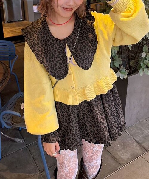 CIAOPANIC(チャオパニック)の「シャギー配色ロゴフリルニットカーディガン(ニット/セーター・レディース・ミント/グリーン/サックスブルー/ネイビー/アイボリー/ピンク/グレー/ブラウン/ホワイト/イエロー/バーガンディー・ONE SIZE)」の13枚目の写真