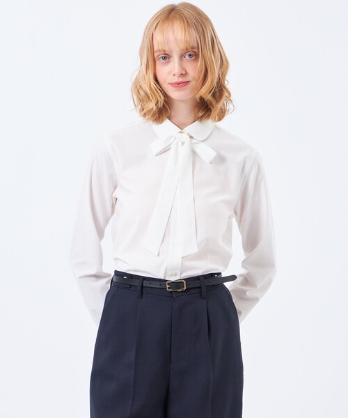 MACKINTOSH PHILOSOPHY(マッキントッシュ フィロソフィー)の「【TROTTER(トロッター)シリーズ】リボンタイシャツ(シャツ/ブラウス・レディース・パープル系その他6/ダークネイビー/オフホワイト・36/34/38)」の1枚目の写真