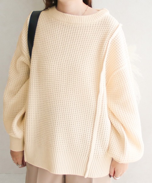 NYLAUS(ナイラス)の「【SG】ワッフルニット トップス プルオーバー(ニット/セーター・レディース・アイボリー/チャコールグレー・FREE)」の14枚目の写真