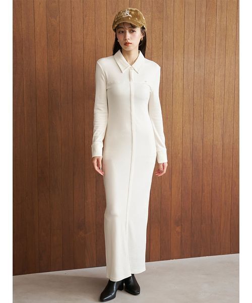 SNIDEL(スナイデル)の「コットンモダールポロロングワンピース(ワンピース・レディース・ブラウン/グレー/アイボリー・F)」の4枚目の写真