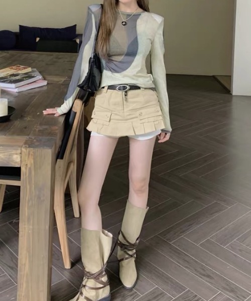 ampm(エーエムピーエム)の「アブストラクト柄シアー ロングスリーブトップス(Tシャツ/カットソー・レディース・ブラウン・FREE)」の16枚目の写真