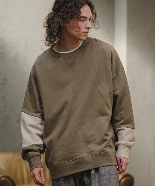 CAMBIO(カンビオ)の「msw1942- Asymmetric Color Sweat Crewneck スウェット(A76926cmb)(スウェット・メンズ・ブラック/ブラウン系その他/ミックスグレー/ライトベージュ・L/M/S)」の3枚目の写真