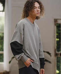 msw1942- Asymmetric Color Sweat Crewneck スウェット(A76926cmb)