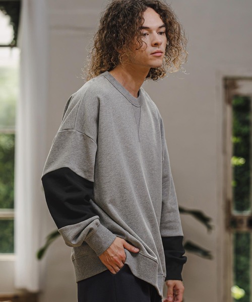 CAMBIO(カンビオ)の「msw1942- Asymmetric Color Sweat Crewneck スウェット(A76926cmb)(スウェット・メンズ・ブラック/ブラウン系その他/ミックスグレー/ライトベージュ・L/M/S)」の2枚目の写真