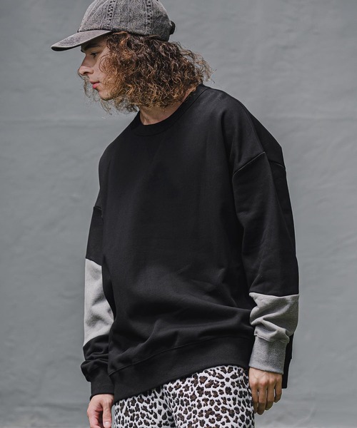 CAMBIO(カンビオ)の「msw1942- Asymmetric Color Sweat Crewneck スウェット(A76926cmb)(スウェット・メンズ・ブラック/ブラウン系その他/ミックスグレー/ライトベージュ・L/M/S)」の5枚目の写真