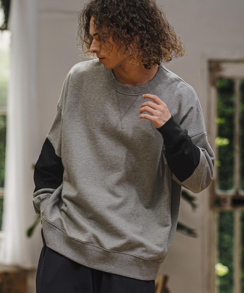 CAMBIO(カンビオ)の「msw1942- Asymmetric Color Sweat Crewneck スウェット(A76926cmb)(スウェット・メンズ・ブラック/ブラウン系その他/ミックスグレー/ライトベージュ・L/M/S)」の9枚目の写真