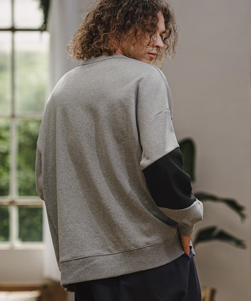 CAMBIO(カンビオ)の「msw1942- Asymmetric Color Sweat Crewneck スウェット(A76926cmb)(スウェット・メンズ・ブラック/ブラウン系その他/ミックスグレー/ライトベージュ・L/M/S)」の10枚目の写真