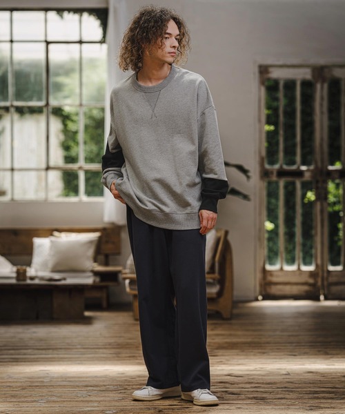 CAMBIO(カンビオ)の「msw1942- Asymmetric Color Sweat Crewneck スウェット(A76926cmb)(スウェット・メンズ・ブラック/ブラウン系その他/ミックスグレー/ライトベージュ・L/M/S)」の12枚目の写真