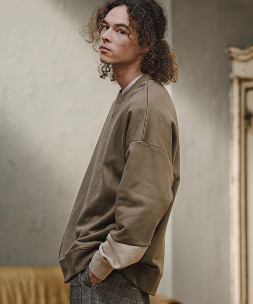 CAMBIO(カンビオ)の「msw1942- Asymmetric Color Sweat Crewneck スウェット(A76926cmb)(スウェット・メンズ・ブラック/ブラウン系その他/ミックスグレー/ライトベージュ・L/M/S)」の18枚目の写真