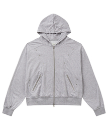 METAL DETAIL HOOD ZIP UP IN MELANGE GREY