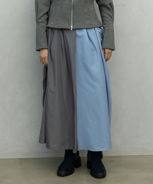 MARECHAL TERRE(マルシャルテル)の「デニム切替えデザインスカート(スカート・レディース・カーキ/ネイビー/ブラック/グレー・MEDIUM)」の2枚目の写真