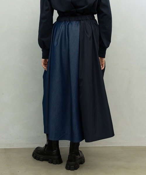 MARECHAL TERRE(マルシャルテル)の「デニム切替えデザインスカート(スカート・レディース・カーキ/ネイビー/ブラック/グレー・MEDIUM)」の6枚目の写真