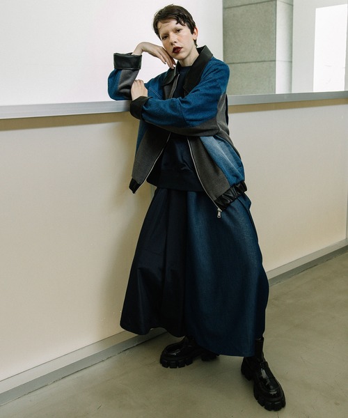 MARECHAL TERRE(マルシャルテル)の「デニム切替えデザインスカート(スカート・レディース・カーキ/ネイビー/ブラック/グレー・MEDIUM)」の10枚目の写真