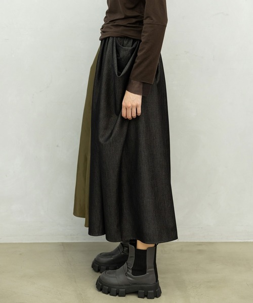 MARECHAL TERRE(マルシャルテル)の「デニム切替えデザインスカート(スカート・レディース・カーキ/ネイビー/ブラック/グレー・MEDIUM)」の11枚目の写真