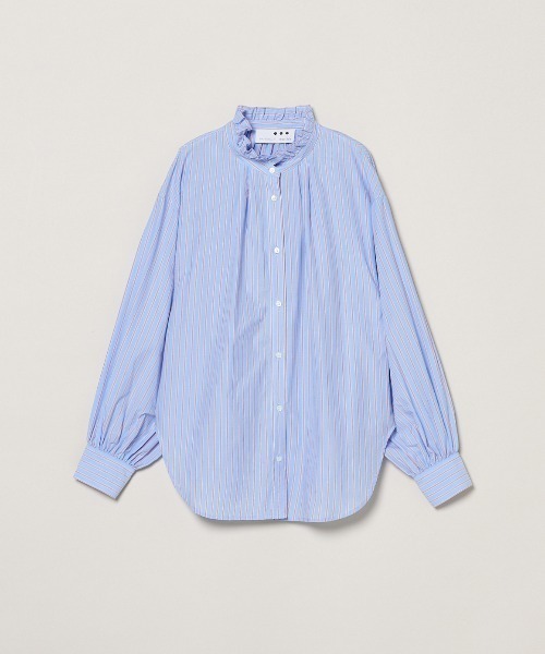 three dots(スリードッツ)の「ウォッシュドコットン ギャザーシャツ(シャツ/ブラウス・レディース・ブルー系その他2/チャコール/ブルー系その他/ホワイト・SMALL)」の4枚目の写真