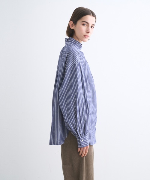 three dots(スリードッツ)の「ウォッシュドコットン ギャザーシャツ(シャツ/ブラウス・レディース・ブルー系その他2/チャコール/ブルー系その他/ホワイト・SMALL)」の11枚目の写真