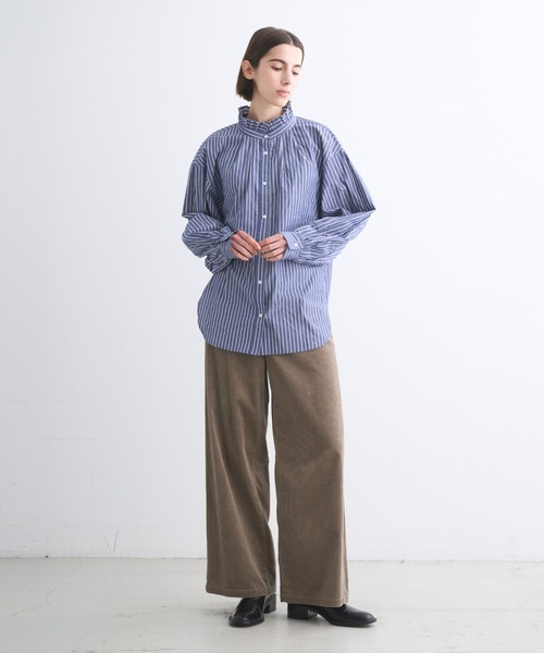 three dots(スリードッツ)の「ウォッシュドコットン ギャザーシャツ(シャツ/ブラウス・レディース・ブルー系その他2/チャコール/ブルー系その他/ホワイト・SMALL)」の10枚目の写真