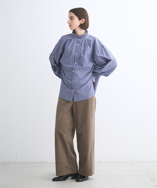 three dots(スリードッツ)の「ウォッシュドコットン ギャザーシャツ(シャツ/ブラウス・レディース・ブルー系その他2/チャコール/ブルー系その他/ホワイト・SMALL)」の9枚目の写真