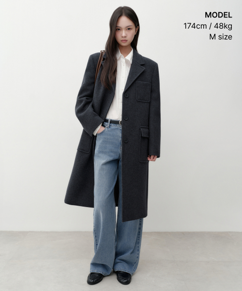 MUSINSA STANDARD WOMAN（ムシンサスタンダードウーマン）の「ウィメンズカシミヤブレンドアウトポケットシングルコート[チャコールグレー]（チェスターコート・レディース・その他・MEDIUM/LARGE/X-SMALL/SMALL）」の2枚目の写真