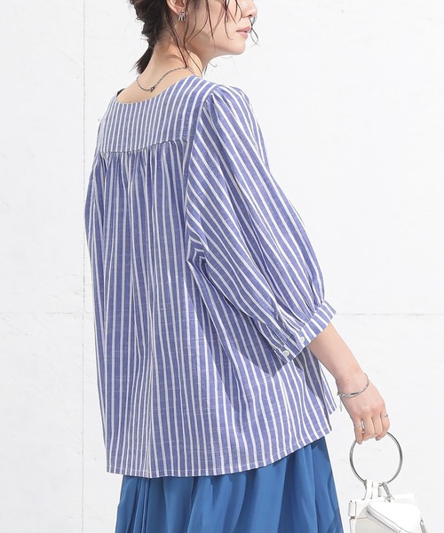 n'OrLABEL(ノアールレーベル)の「『ふんわりストライプデザインブラウス』(シャツ/ブラウス・レディース・ホワイト×ブルー・FREE)」の20枚目の写真