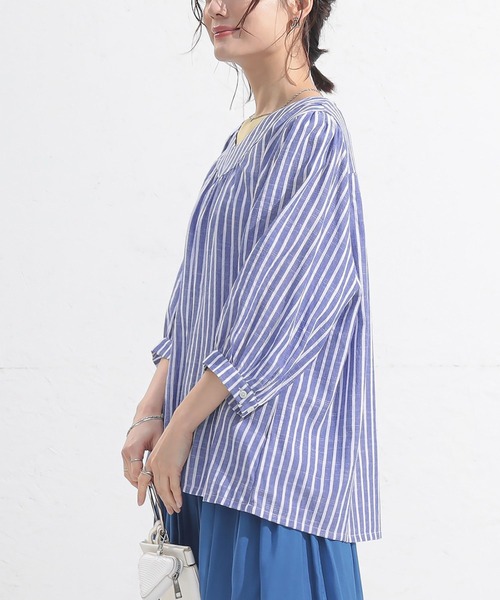 n'OrLABEL(ノアールレーベル)の「『ふんわりストライプデザインブラウス』(シャツ/ブラウス・レディース・ホワイト×ブルー・FREE)」の21枚目の写真