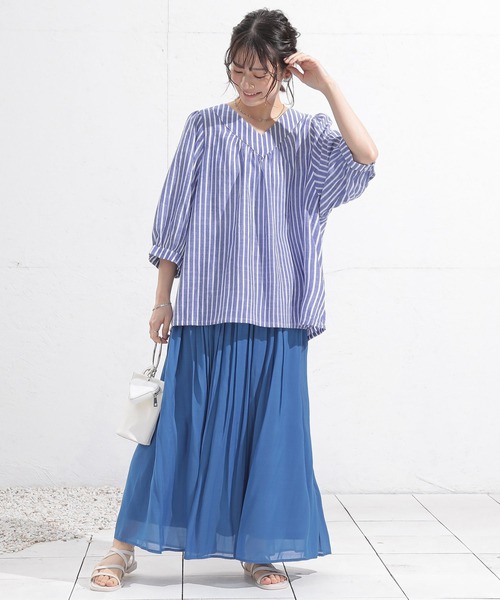 n'OrLABEL(ノアールレーベル)の「『ふんわりストライプデザインブラウス』(シャツ/ブラウス・レディース・ホワイト×ブルー・FREE)」の22枚目の写真