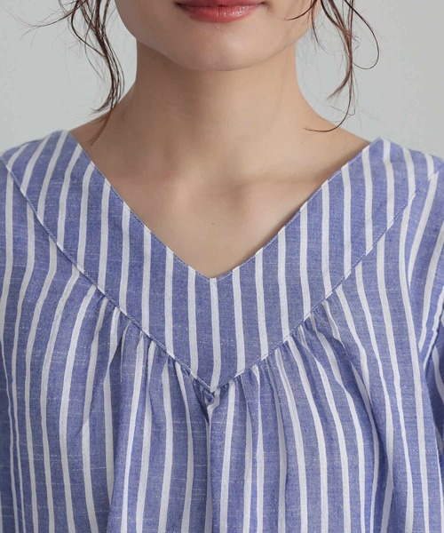 n'OrLABEL(ノアールレーベル)の「『ふんわりストライプデザインブラウス』(シャツ/ブラウス・レディース・ホワイト×ブルー・FREE)」の12枚目の写真