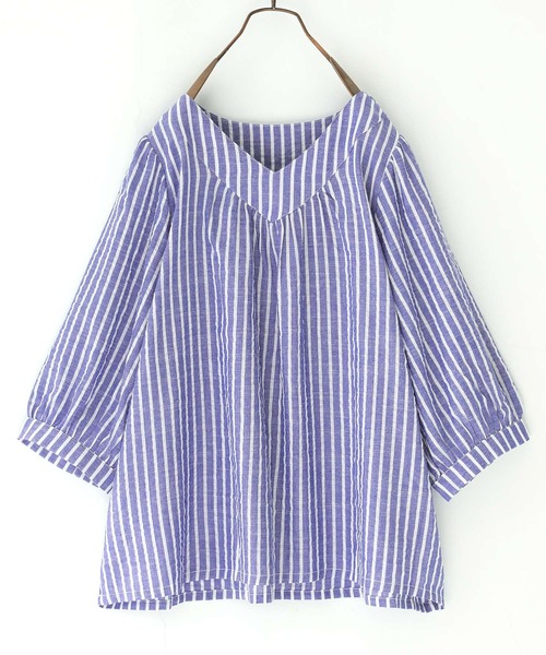 n'OrLABEL(ノアールレーベル)の「『ふんわりストライプデザインブラウス』(シャツ/ブラウス・レディース・ホワイト×ブルー・FREE)」の11枚目の写真