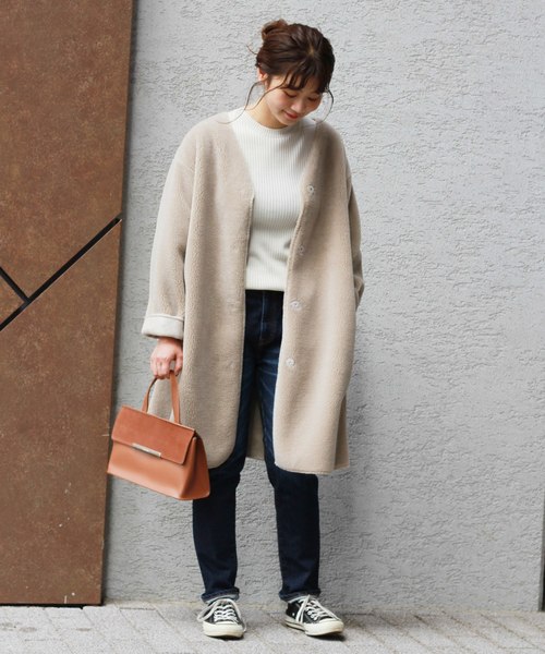 JOURNAL STANDARD relume,フェイクムートン Vネックコート - WEAR JOURNAL STANDARD relume,フェイクムートン Vネックコート - WEAR