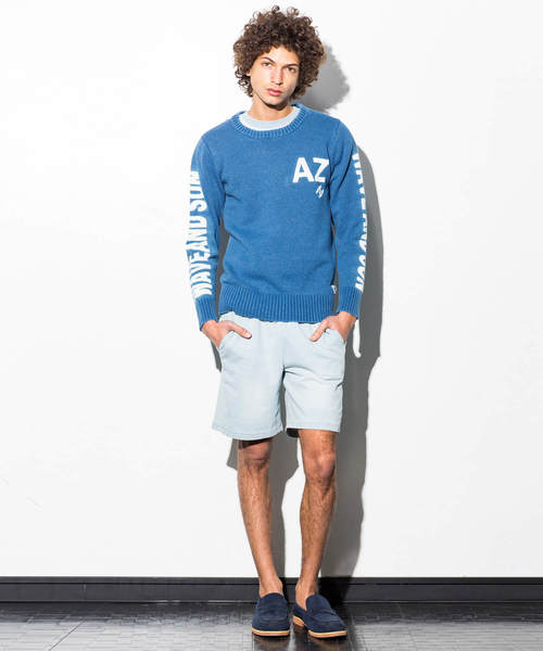 AZ by junhashimoto(エーゼイ バイ ジュンハシモト)の「AZ by junhashimoto(エーゼイ バイ ジュンハシモト)ロゴデザインインディゴ染めサマーニット(ニット/セーター・メンズ・サックスブルー/ブルー・LARGE/MEDIUM/SMALL/X-LARGE)」の5枚目の写真