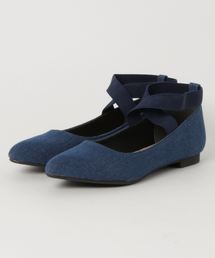 絶対に脱げない！安心の履き心地◎[スエード/シルバー/花柄/デニム]クロスゴムベルトフラットポインテッドトゥパンプス[I1503]神戸レタス