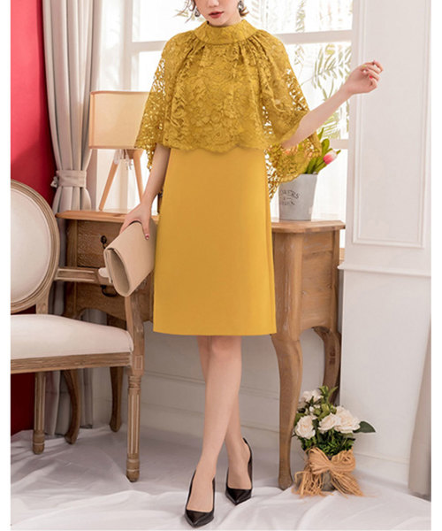 classicalelf（クラシカルエルフ）の「結婚式＆二次会に★レースショールセットアップパーティードレス　ワンピース（ドレス・レディース・ブラック/ベージュ/ネイビー/グレー/ピンク/イエロー・SMALL/MEDIUM/LARGE/X-LARGE/XX-LARGE）」の5枚目の写真