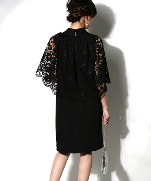 classicalelf（クラシカルエルフ）の「結婚式＆二次会に★レースショールセットアップパーティードレス　ワンピース（ドレス・レディース・ブラック/ベージュ/ネイビー/グレー/ピンク/イエロー・SMALL/MEDIUM/LARGE/X-LARGE/XX-LARGE）」の2枚目の写真