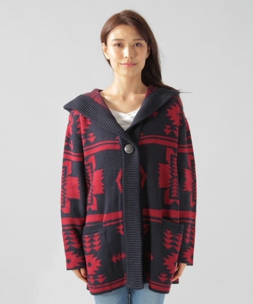 BAYFLOW(ベイフロー)の「フード付きジャガードカーディガン 18AW(カーディガン/ボレロ・レディース・ブラック/ベージュ/ネイビー・SMALL/MEDIUM)」の8枚目の写真