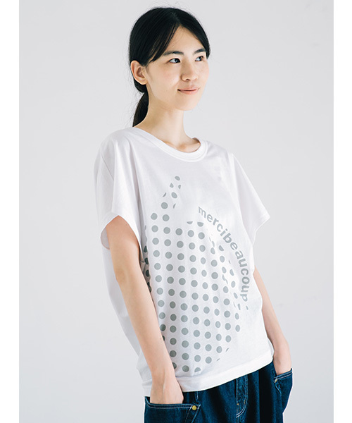 mercibeaucoup,（メルシーボークー）の「S Ｂ：カンマティー（Ｓ）（Tシャツ/カットソー・レディース・ホワイト/グリーン/グレー・01）」の8枚目の写真