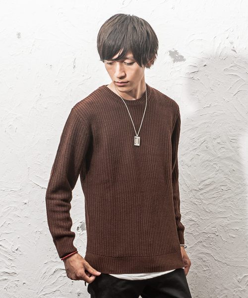 MinoriTY(マイノリティ)の「7G片畦ルーズシルエットヘムロングクルーネックニット(ニット/セーター・メンズ・ブラック/ブラウン/ワイン/ネイビー/グレー/ホワイト/オレンジ/ベージュ・L/M)」の4枚目の写真