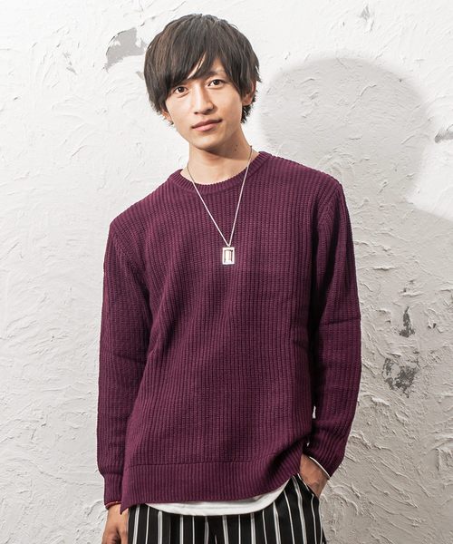 MinoriTY(マイノリティ)の「7G片畦ルーズシルエットヘムロングクルーネックニット(ニット/セーター・メンズ・ブラック/ブラウン/ワイン/ネイビー/グレー/ホワイト/オレンジ/ベージュ・L/M)」の7枚目の写真