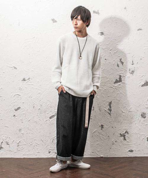 MinoriTY(マイノリティ)の「7G片畦ルーズシルエットヘムロングクルーネックニット(ニット/セーター・メンズ・ブラック/ブラウン/ワイン/ネイビー/グレー/ホワイト/オレンジ/ベージュ・L/M)」の9枚目の写真