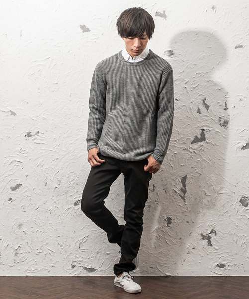 MinoriTY(マイノリティ)の「7G片畦ルーズシルエットヘムロングクルーネックニット(ニット/セーター・メンズ・ブラック/ブラウン/ワイン/ネイビー/グレー/ホワイト/オレンジ/ベージュ・L/M)」の11枚目の写真